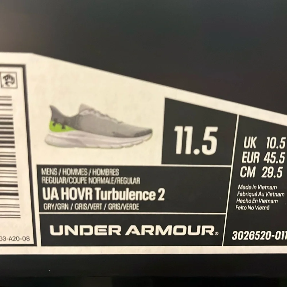 Under Armour UA HOVR Turbulence 2 Shoes Sneakers new gray green Mens Size 11.5
